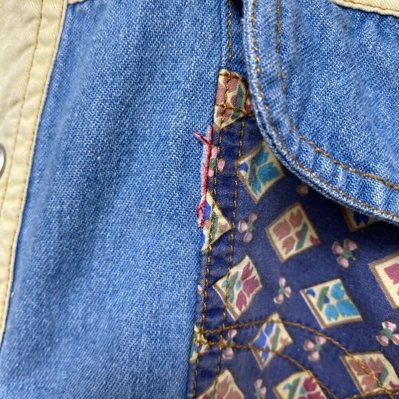 Vintage Denim Shirt Large Patchwork Western Snap Buttons Blue Womens Button Up - Picture 12 of 13